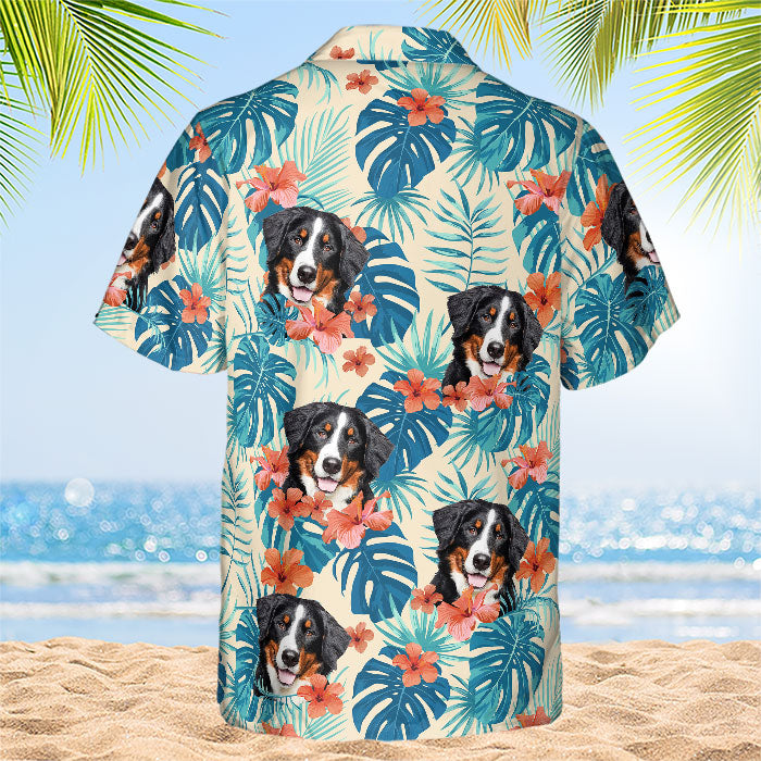 Fleurs et feuilles tropicales colorées - T-shirt hawaïen unisexe personnalisé pour chien et chat - Télécharger une image, visage de chien, visage de chat - Cadeau vacances d'été, cadeau pour propriétaires d'animaux, amoureux des animaux