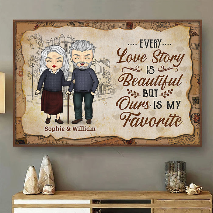 Every Love Story Is Beautiful But Ours Is My Favorite - Gift For Couples, Personalized Horizontal Poster.