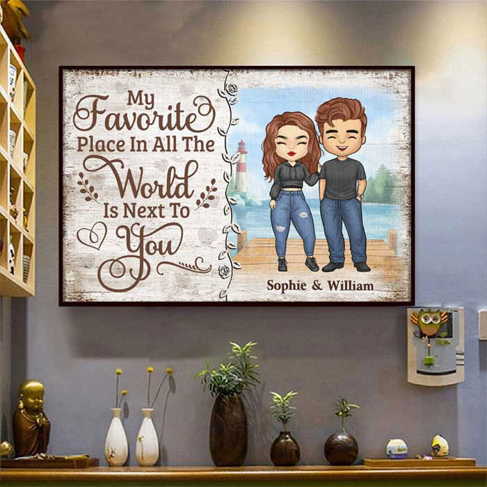 My Beloved Place Is Next To You - Gift For Couples, Personalized Horizontal Poster.