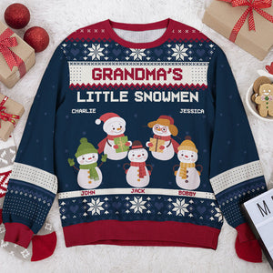 Les petits bonhommes de neige de grand-mère - Sweat-shirt moche personnalisé pour la famille - Pull en laine unisexe - Cadeau de Noël pour grand-mère et grands-parents