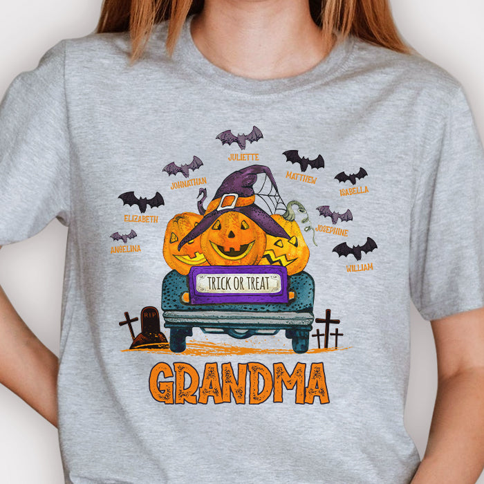 Trick Or Treat - Grandma With Little Bats - Personalized Unisex T-Shirt, Halloween Ideas..