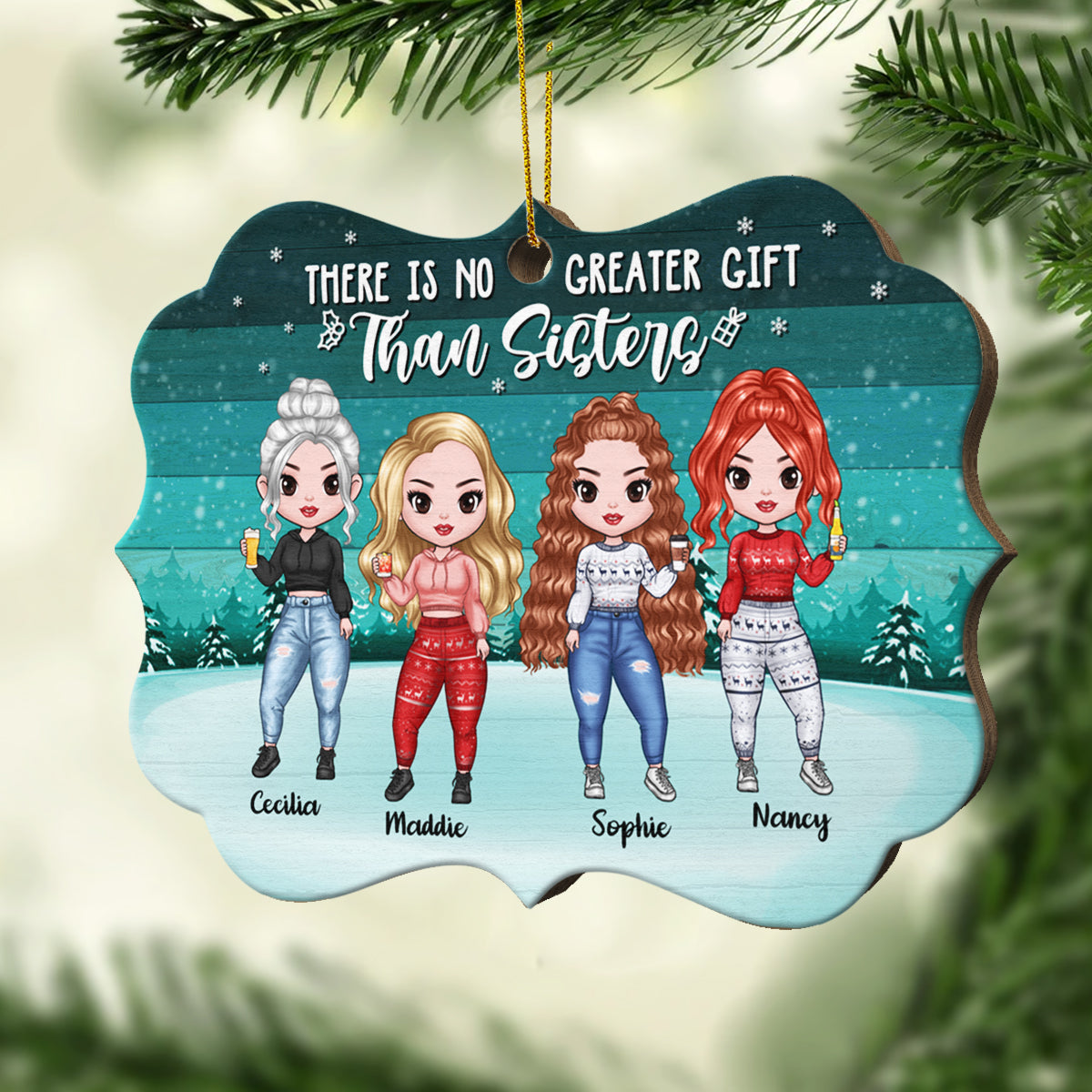 There Is No Greater Gift Than Sisters - Personalized Shaped Ornament.