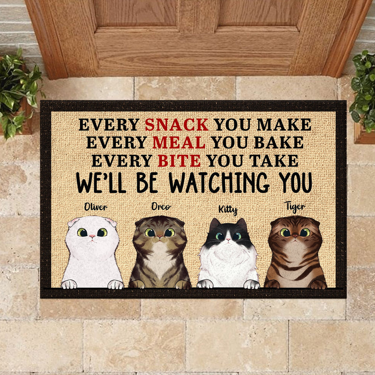 Every Bite You Take I'll Be Watching You - Funny Personalized Cat Decorative Mat.