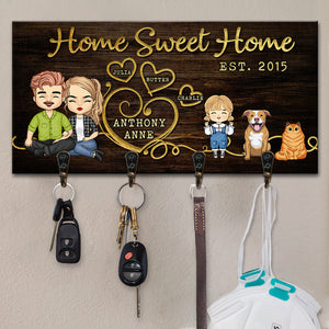 Home Sweet Home Parents, Kids & Pets - Personalized Key Hanger, Key Holder - Anniversary Gifts, Gift For Couples, Husband Wife