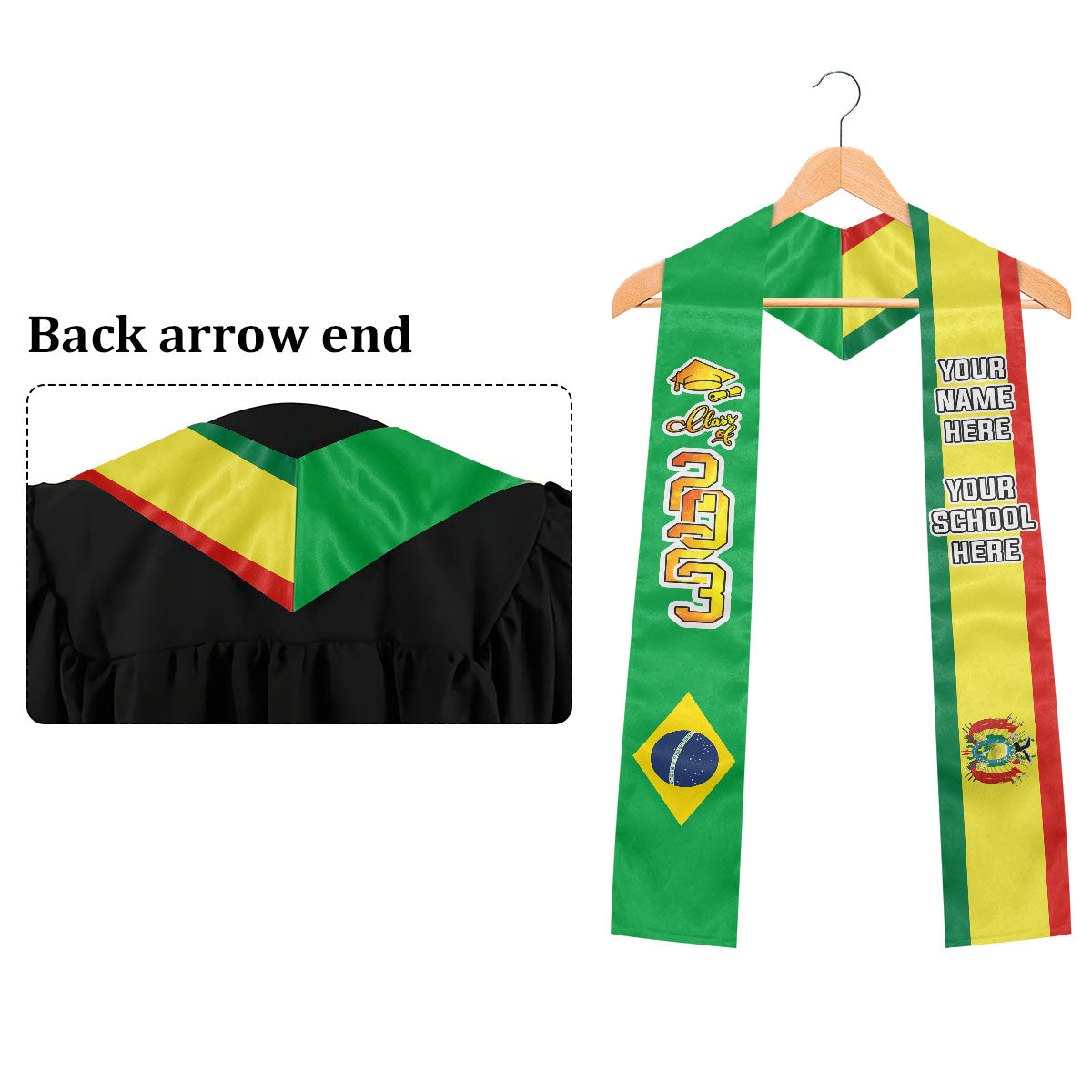 Drapeau du pays, promotion 2024, meilleur cadeau pour la remise des diplômes - Étole de remise des diplômes personnalisée