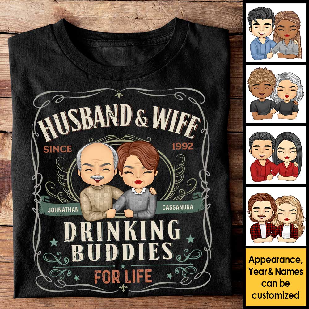 Mari et femme sont des compagnons de beuverie pour la vie - T-shirt unisexe personnalisé, sweat à capuche, sweat-shirt - Cadeau pour couple, mari et femme, anniversaire, fiançailles, mariage, cadeau de mariage