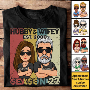 Saison Hubby &amp; Wifey - T-shirt unisexe personnalisé, sweat à capuche, sweat-shirt - Cadeau pour couple, mari et femme, anniversaire, fiançailles, mariage, cadeau de mariage
