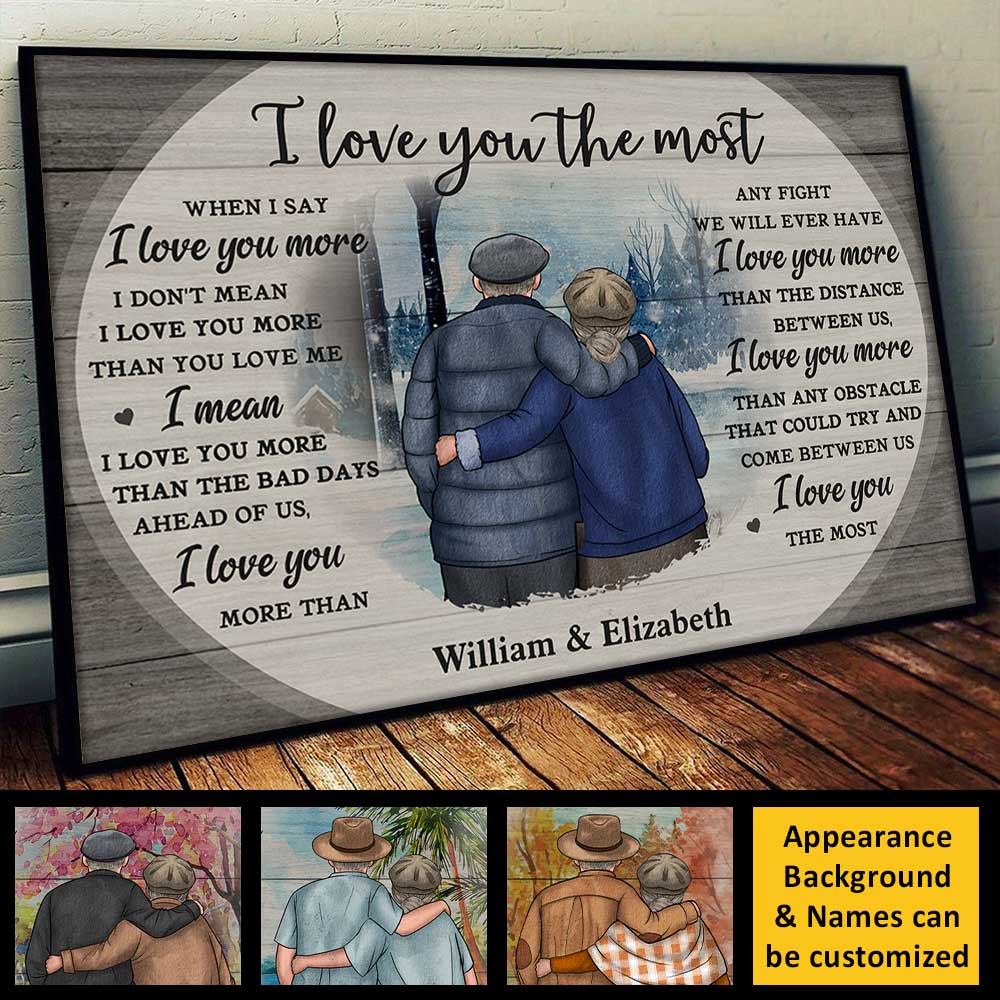 Je t'aime plus que tout - Affiche horizontale personnalisée - Cadeau pour couple, mari et femme