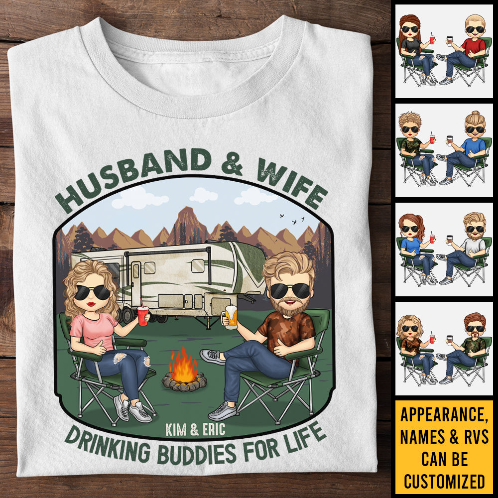 Mari et femme, compagnons de beuverie pour la vie - T-shirt unisexe personnalisé, sweat à capuche, sweat-shirt - Cadeau pour couple, mari et femme, anniversaire, fiançailles, mariage, mariage, cadeau de camping