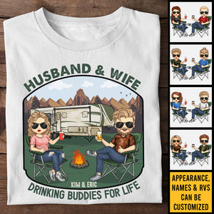 Mari et femme, compagnons de beuverie pour la vie - T-shirt unisexe personnalisé, sweat à capuche, sweat-shirt - Cadeau pour couple, mari et femme, anniversaire, fiançailles, mariage, mariage, cadeau de camping