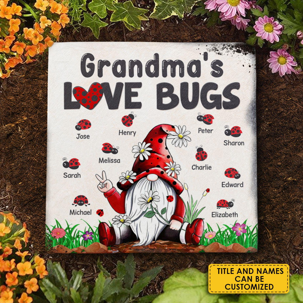 Les insectes amoureux de grand-mère - Pierre de jardin personnalisée - Cadeau pour grand-mère et grands-parents