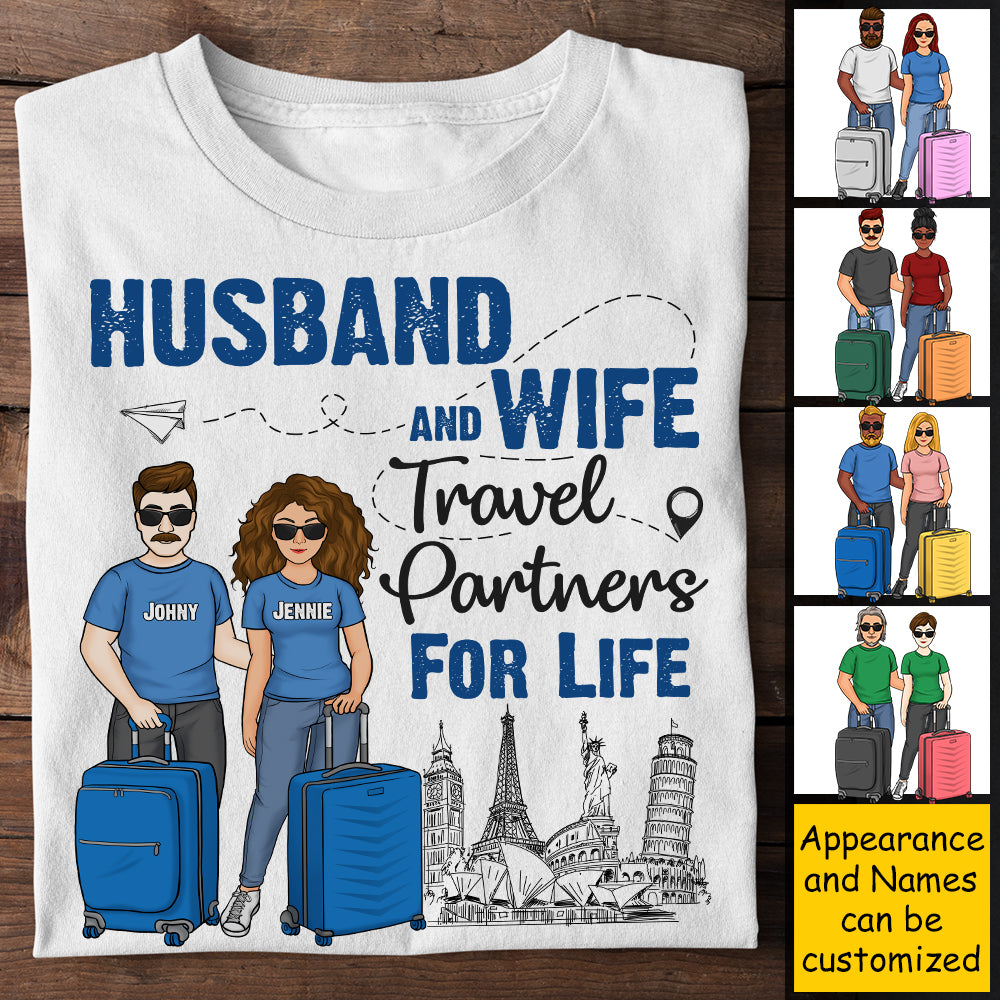 Partenaires de voyage mari et femme - T-shirt et sweat à capuche unisexe personnalisé - Cadeau pour couple