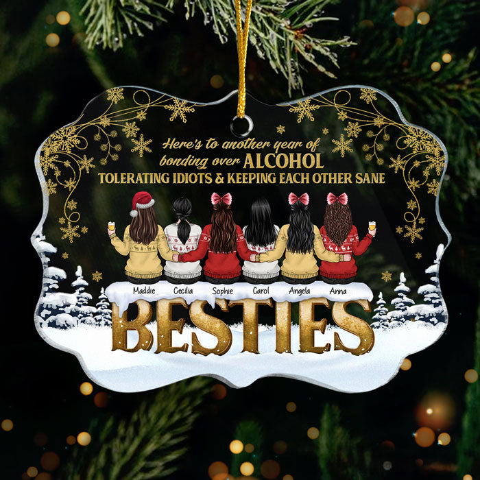 Voici une autre année de liens autour de l'alcool - Décoration de Noël personnalisée en acrylique en forme de Benelux - Cadeau pour meilleure amie, meilleure amie, sœur, cadeau d'anniversaire pour meilleure amie et amie, cadeau de Noël
