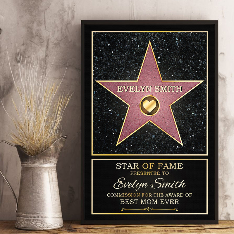 Star de la renommée, meilleure maman, meilleur papa de l'année - Affiche verticale personnalisée pour la famille - Cadeau pour la fête des mères, la fête des pères et un anniversaire pour maman et papa
