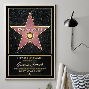 Star de la renommée, meilleure maman, meilleur papa de l'année - Affiche verticale personnalisée pour la famille - Cadeau pour la fête des mères, la fête des pères et un anniversaire pour maman et papa
