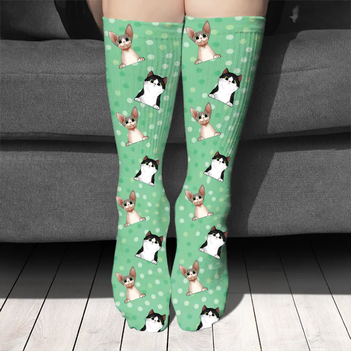 Point coloré - Cadeau pour les amoureux des chats - Chaussettes personnalisées