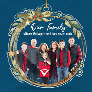Photo personnalisée : La présence d'une famille heureuse - Ornement personnalisé pour la famille - Forme personnalisée en acrylique - Cadeau de Noël pour les membres de la famille